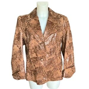 Guillaume Vintage/Y2K Brown Textured Leather Suede Animal Print Blazer Jacket 1X